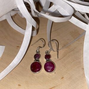 SOLD!Elegant 925 Sterling Silver and Ruby Dangle Earrings